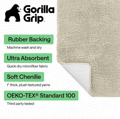 Gorilla Grip Bath Rug Mat - Thick Soft Absorbent Chenille | Quick-Dry Microfiber 30x20, Dusty Cloud