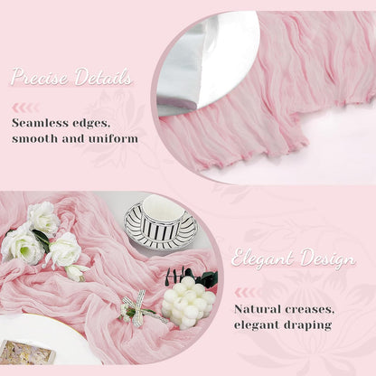 Regine Switzerland Pink Table Runner - 10 Ft Rustic Gauze Cheesecloth for Weddings & Parties | Boho Design