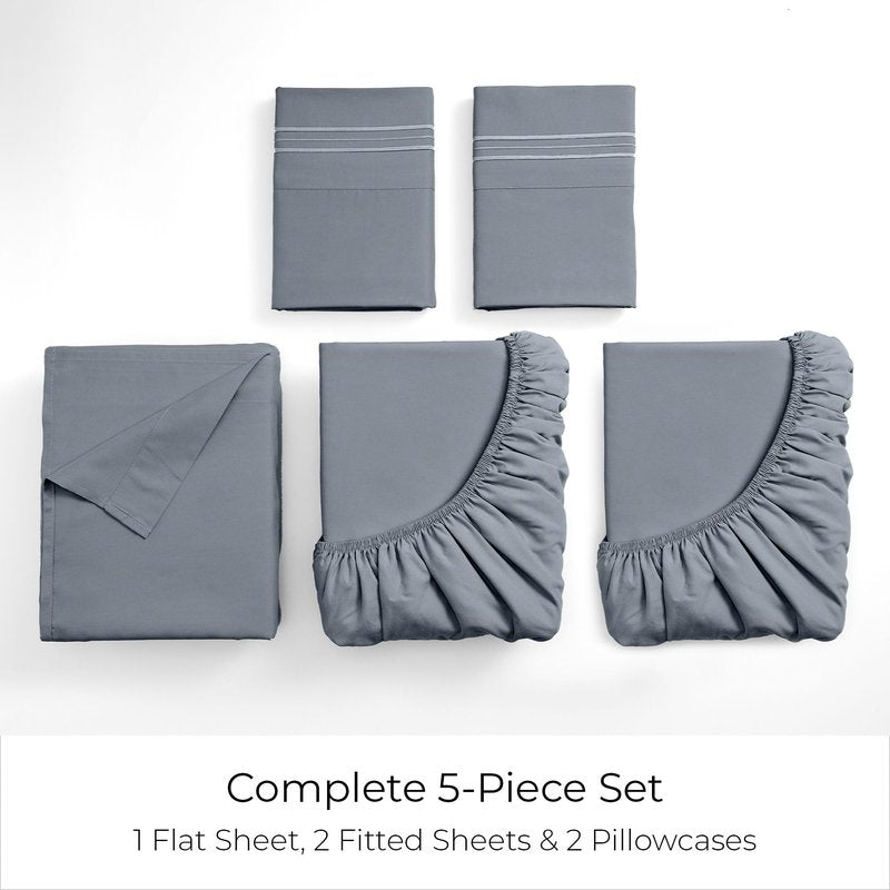 Mellanni Split King Sheets Set - 5 PC Iconic Collection Bedding - Hotel Luxury, Extra Soft, Cooling Bed Sheets - Wrinkle, Fade, Stain Resistant (Split King, Mineral Gray)