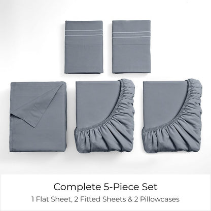 Mellanni Split King Sheets Set - 5 PC Iconic Collection Bedding - Hotel Luxury, Extra Soft, Cooling Bed Sheets - Wrinkle, Fade, Stain Resistant (Split King, Mineral Gray)