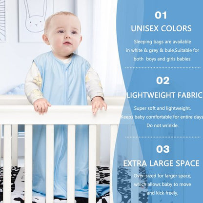 BSTOPPT 3 Pack Baby Sleep Sack 18-24 Months 100% Rayon Cotton Baby Sleeping Bag 2-Way Zipper Toddler Wearable Blankets,Comfy Stretchy Thin Sleep Sacks.TOG 0.3(X-Large)