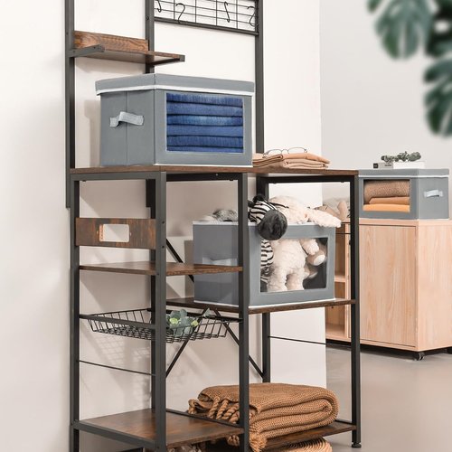 Homsorout Collapsible Storage Bins - 4 Pack Fabric Organizers with Lids & Windows | Grey Closet Cubes