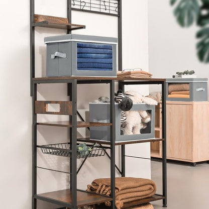 Homsorout Collapsible Storage Bins - 4 Pack Fabric Organizers with Lids & Windows | Grey Closet Cubes