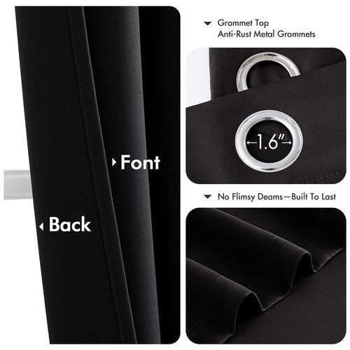 MIULEE Black Blackout Curtains for Bedroom Living Room 63 Inches Long 2 Panels, Thermal Insulated Room Darkening Drapes Solid Grommet Top Noise Reduction Light Blocking Halloween Window Treatments