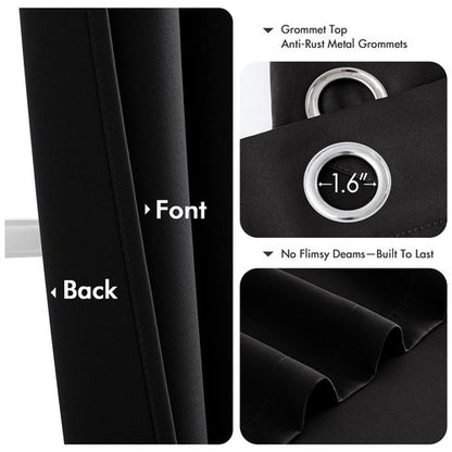 MIULEE Black Blackout Curtains for Bedroom Living Room 63 Inches Long 2 Panels, Thermal Insulated Room Darkening Drapes Solid Grommet Top Noise Reduction Light Blocking Halloween Window Treatments