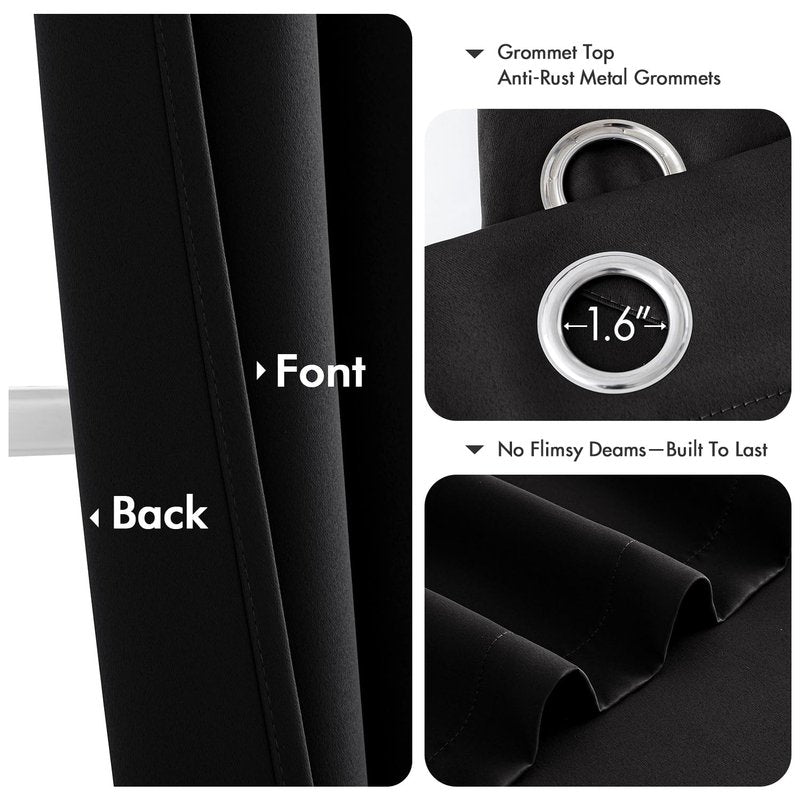 MIULEE Black Blackout Curtains for Bedroom Living Room 63 Inches Long 2 Panels, Thermal Insulated Room Darkening Drapes Solid Grommet Noise Reduction Light Blocking Window Treatments 50x63 Inch