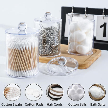 XIPENGKEJI Qtip Holder Set - 6 Pack Apothecary Jars with Lids for Cotton Swabs & Pads | Clear 10oz-12oz
