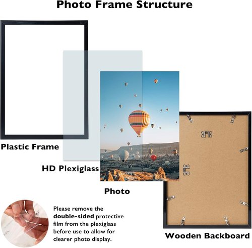 JCJMY Picture Frame - 11x15 Inch for Horizontal & Vertical Display | Shatter-Resistant Plexiglass, Black
