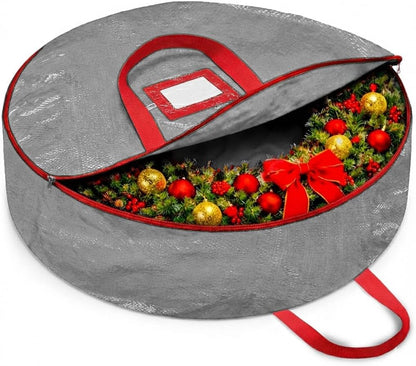 ZOBER Wreath Storage Bag - 36 Inch Durable Container for Artificial Wreaths - Gray with Dual Zippers
