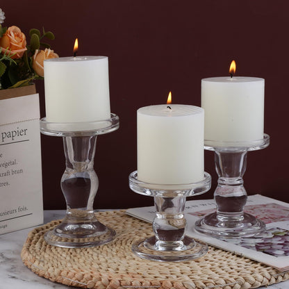 Skiennix 6-Piece Glass Candlestick Set - Elegant Crystal Candle Holders for Weddings & Decor | Clear