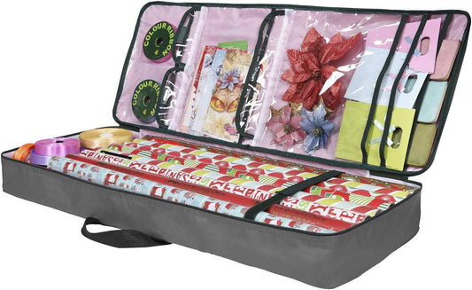 Primode Gift Wrap Organizer - Christmas Wrapping Paper Storage Bag with Pockets | 37” x 14” x 4” | Durable 600D Oxford Material (Gray)