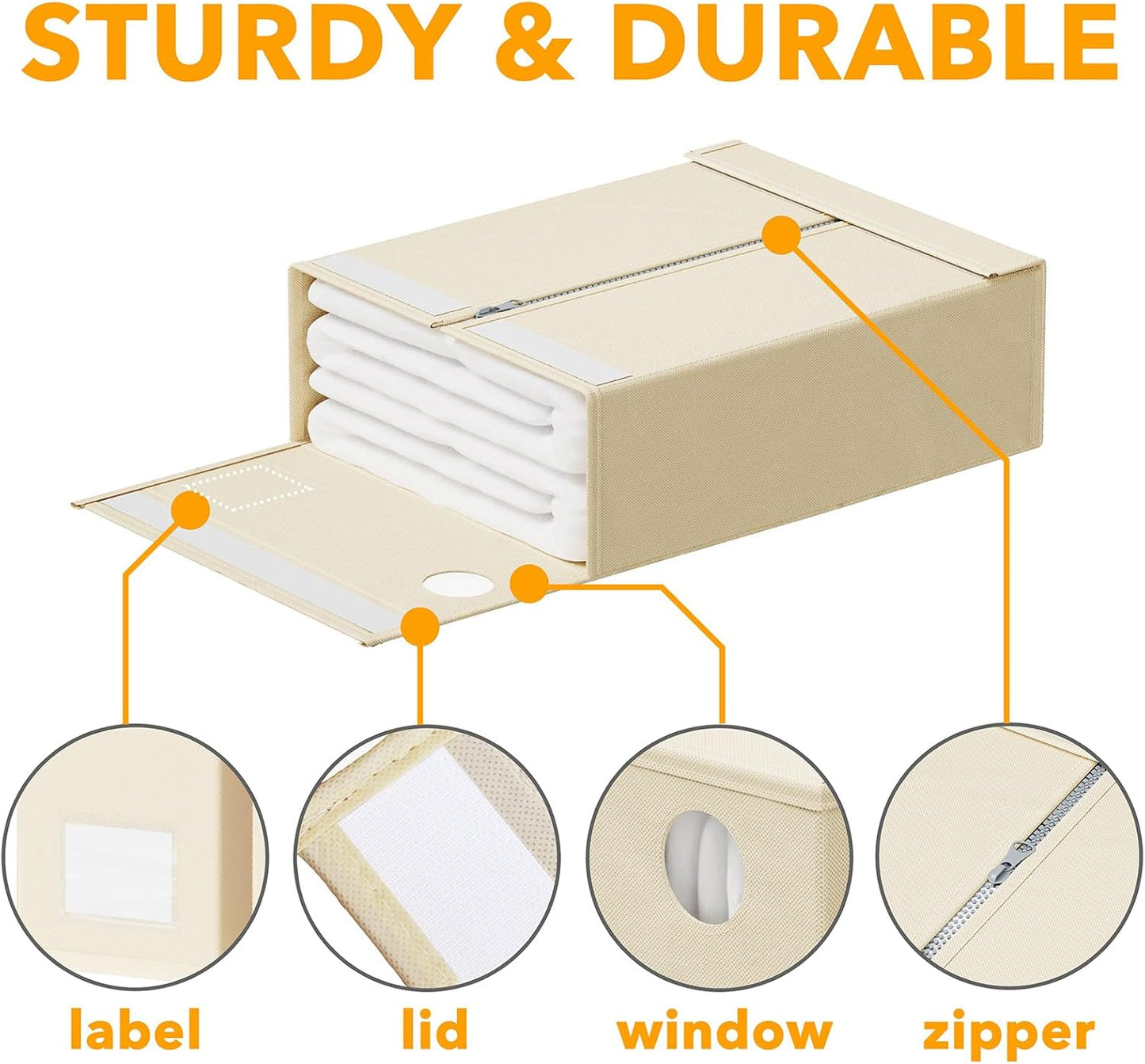 SpaceAid Bed Sheet Organizers - Foldable Linen Closet Storage for Queen & King Size - Beige 4 Pack