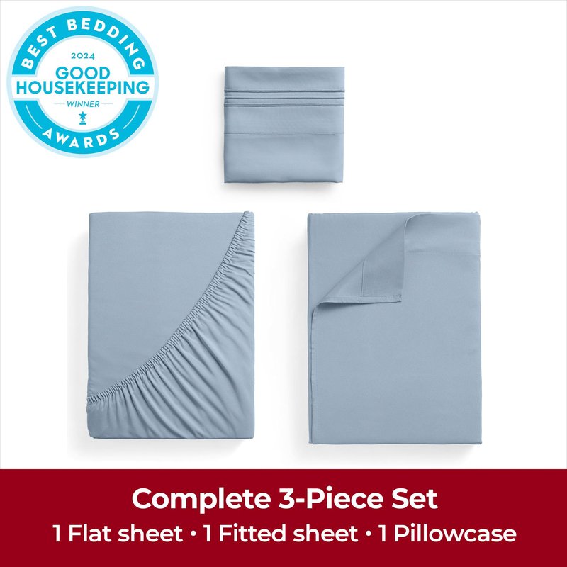 Mellanni Extra Deep Twin XL Sheets - 3 PC Iconic Collection Bedding - Luxury, Ultra Soft, Cooling Bed Sheets - Wrinkle, Fade, Stain Resistant (Twin Extra Long, Blue Hydrangea)