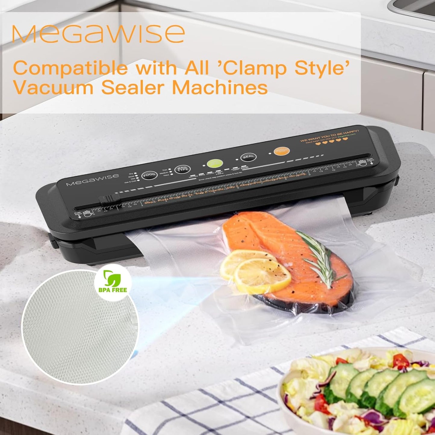 MegaWise Vacuum Sealer Bags - 6 Inch Wide, 19.6 Feet Long | Ideal for Meal Prep & Sous Vide Cooking
