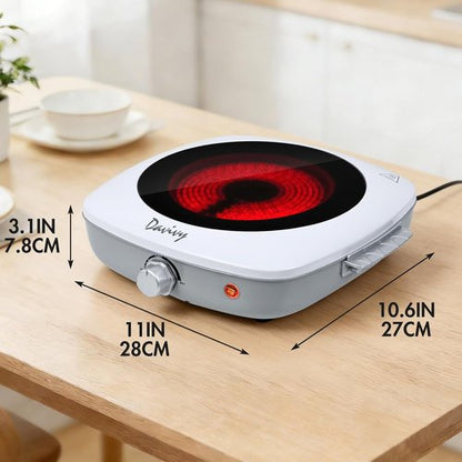 Davivy Single Burner Hot Plate - 1200W Infrared Cooker with Sturdy Handle | 7.9-Inch Ceramic Glass Cooktop, White