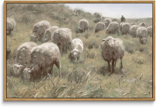InSimSea Framed Canvas Wall Art - Vintage Sheep on Dunes Decor | Large 16"x24" for Living Room, Bathroom, Office