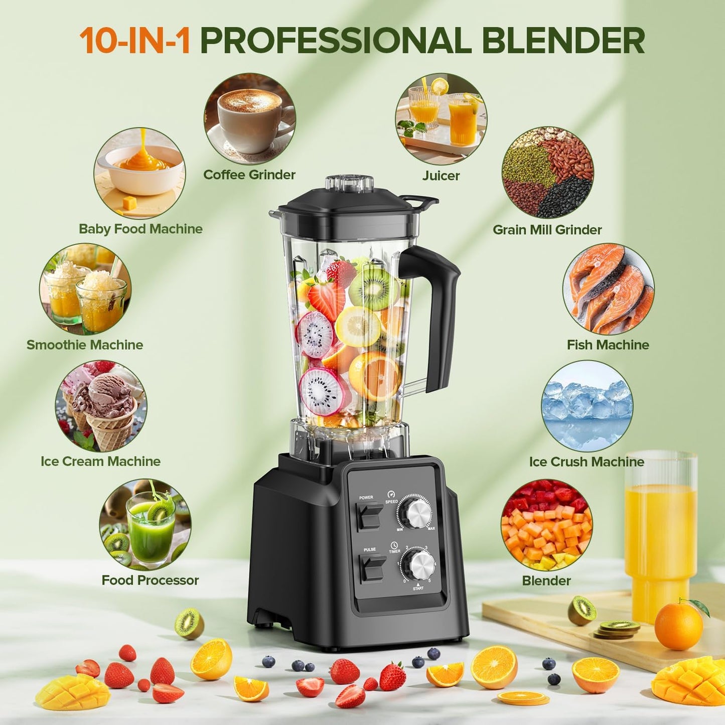 Skiennix 68Oz Countertop Blender - 28000 RPM Smoothie Maker with 20Oz Grinder | Self-Cleaning, Adjustable Speed, Black