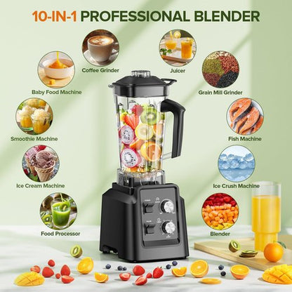 1800W Professional Blender by [Brand Name] - Ice Crushing Smoothie Maker with Self-Cleaning, 68oz & 20oz Jars