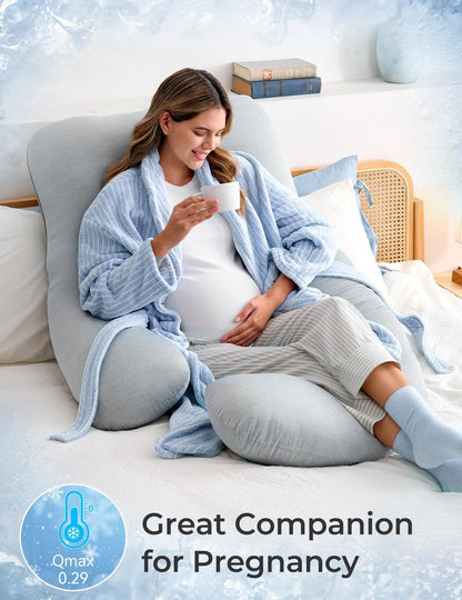 Momcozy Pregnancy Pillows with Cooling Cover, U-Shaped Full Body Maternity Pillow for Side Sleepers 57 Inch - Support for Back, Hip, Belly, Legs for Pregnant Women
