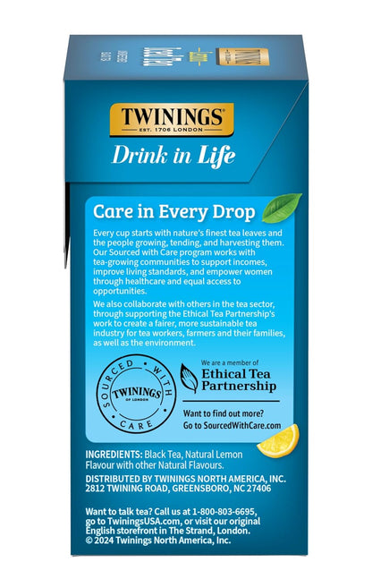 Twinings Lemon Black Iced Tea - Unsweetened & Caffeinated - 72 Oversized Tea Bags for 18 Pitchers