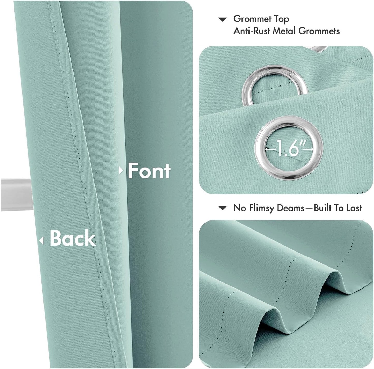 MIULEE Aqua Blackout Curtains - Thermal Insulated Room Darkening Drapes | 72 Inch, 2 Panels