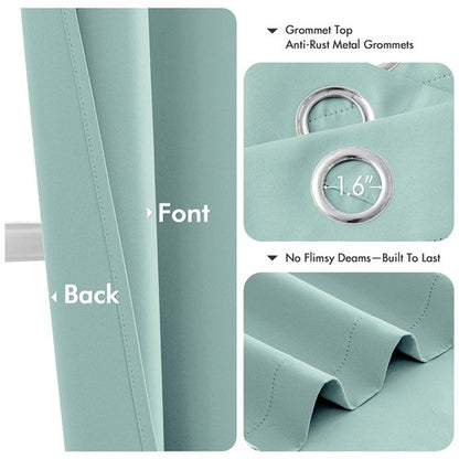MIULEE Aqua Blackout Curtains for Bedroom Living Room 63 Inches Long 2 Panels, Thermal Insulated Room Darkening Drapes Solid Grommet Noise Reduction Light Blocking Window Treatments 40x63 Inch