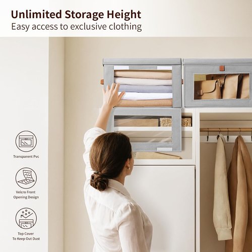 Homsorout Large Closet Storage Bins - Collapsible Fabric Organizers with Handles & Lids | 6-Pack Grey