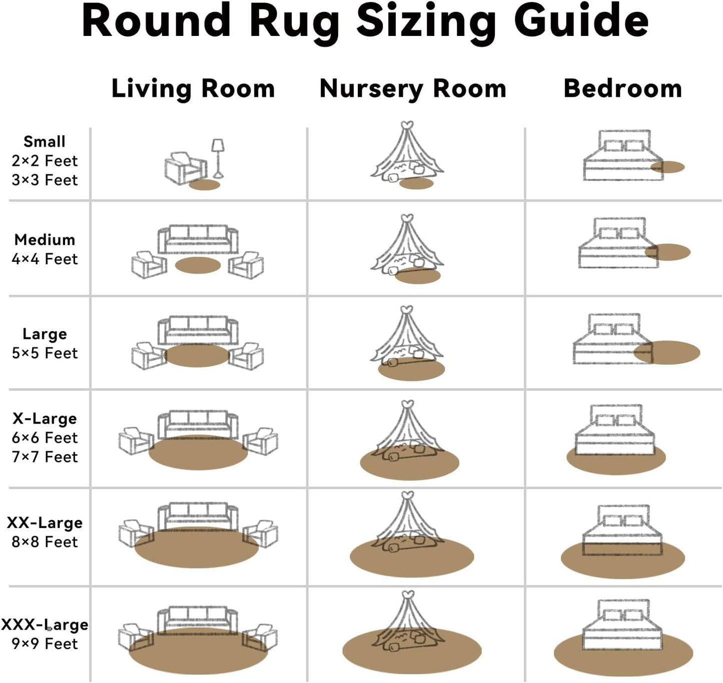 OLANLY Taupe Round Area Rug - Soft, Fluffy, Machine Washable 9 ft Circle Carpet for Bedroom & Living Room