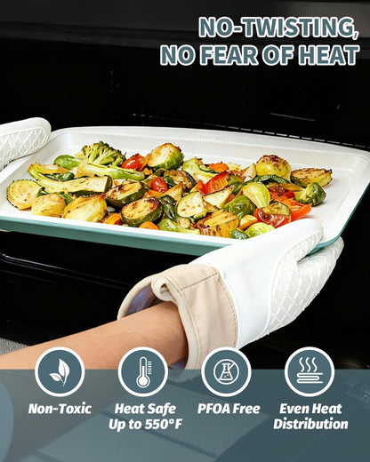 Skiennix Ceramic Nonstick Baking Pans Set - 30 PCS Stackable Bakeware, 550°F Oven Safe, Dishwasher Safe, Green