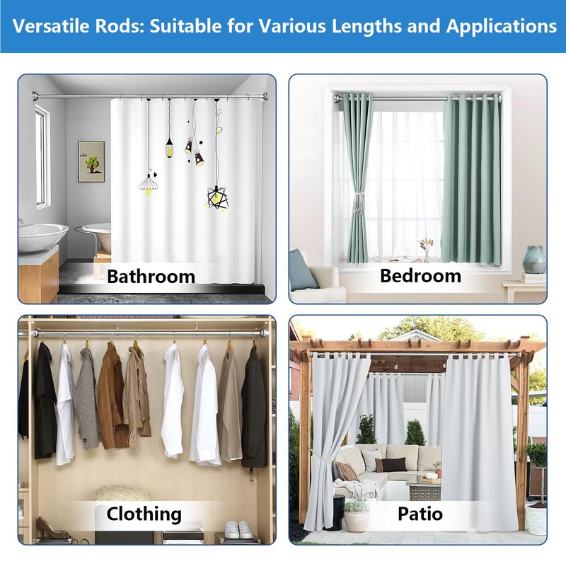 Umimile Shower Curtain Rod, 1 Inch Diameter Adjustable Spring Tension Curtain Rod, 304 Stainless Steel Shower Rod for Bathroom, Windows, Never Rust Non-Slip (Stainless Steel, 50-86”)