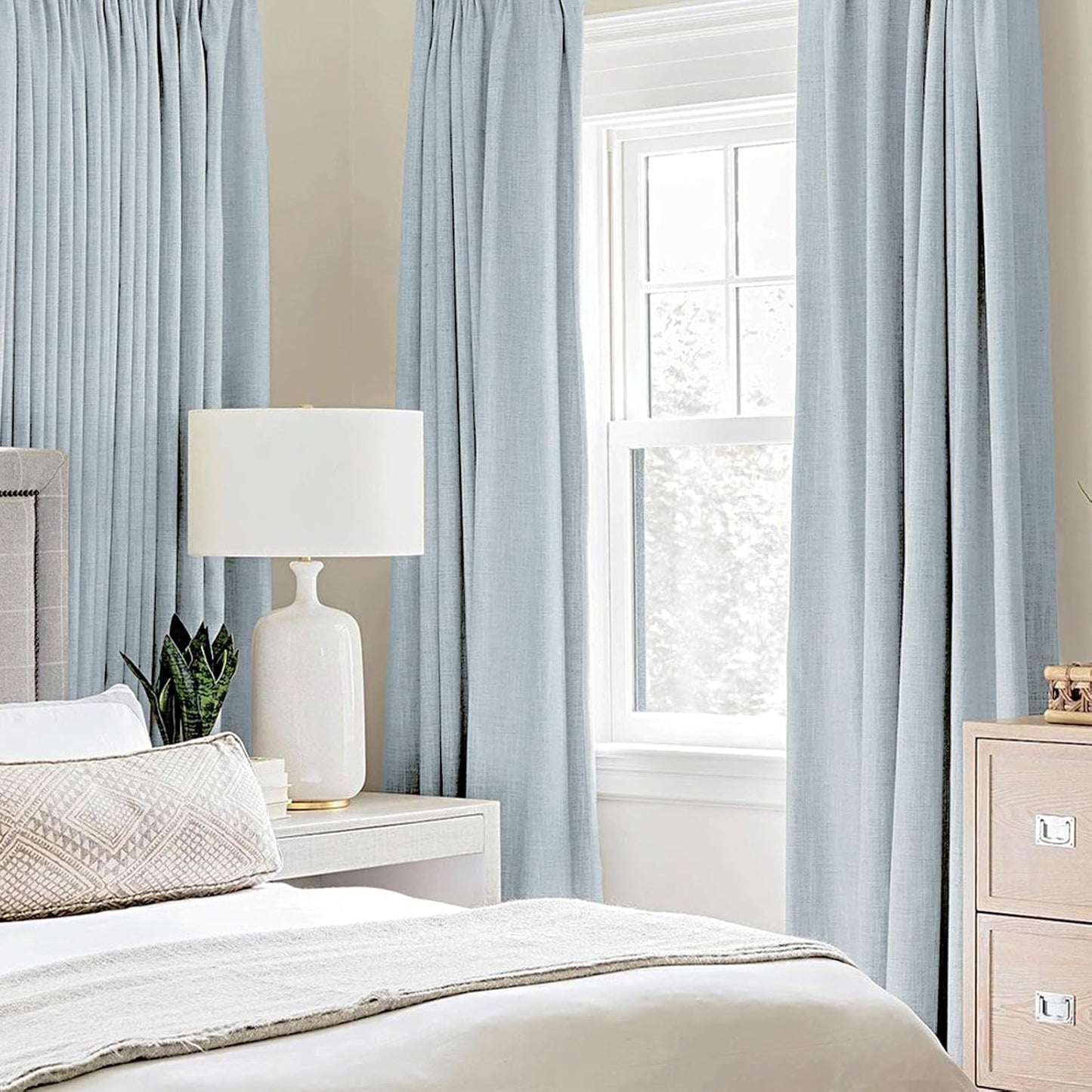MIULEE 90-Inch Linen Textured Blackout Curtains - Thermal Insulated Chambray Blue Drapes | Luxury Room Decor (2 Panels)