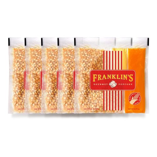 Franklin’s Gourmet Popcorn | All-In-One Popcorn Packs for Machines - 8oz Pack of 10 - Buttery Salt & Oil