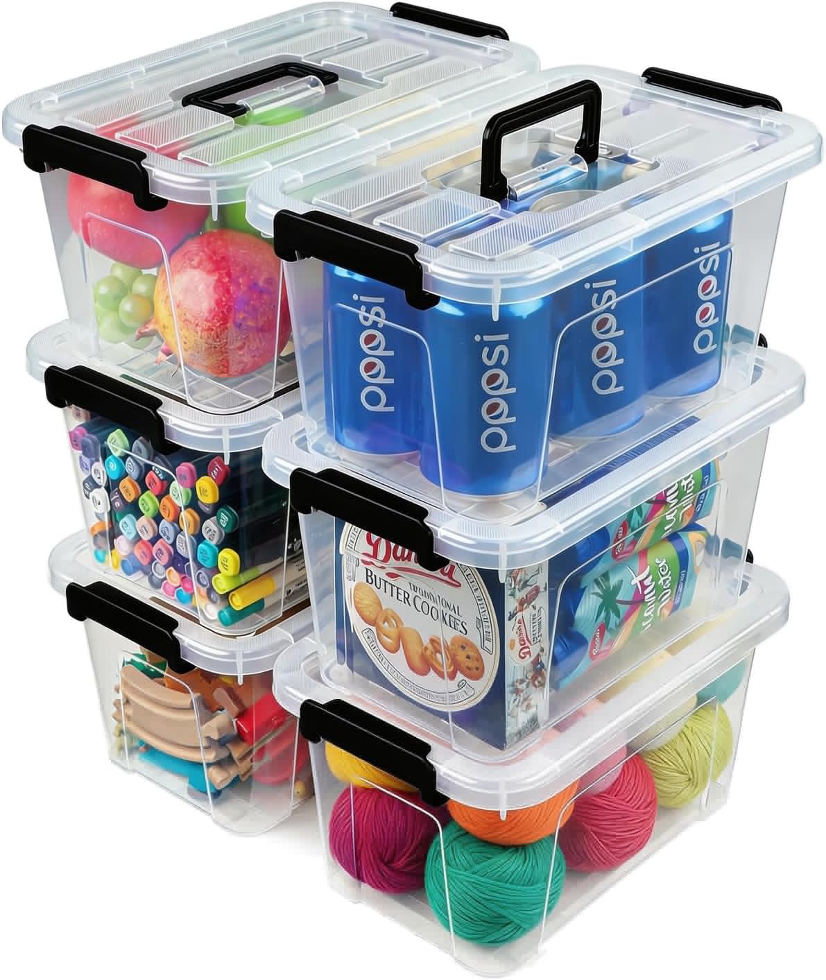 EOENVIVS Plastic Storage Bins - 6 Pack Stackable Organizer with Lids | 7 Quart Clear Boxes for Home & Office