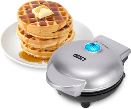 Dash Mini Waffle Maker | Compact Electric Iron for Creative Treats - Easy-to-Clean Nonstick Surface - Silver