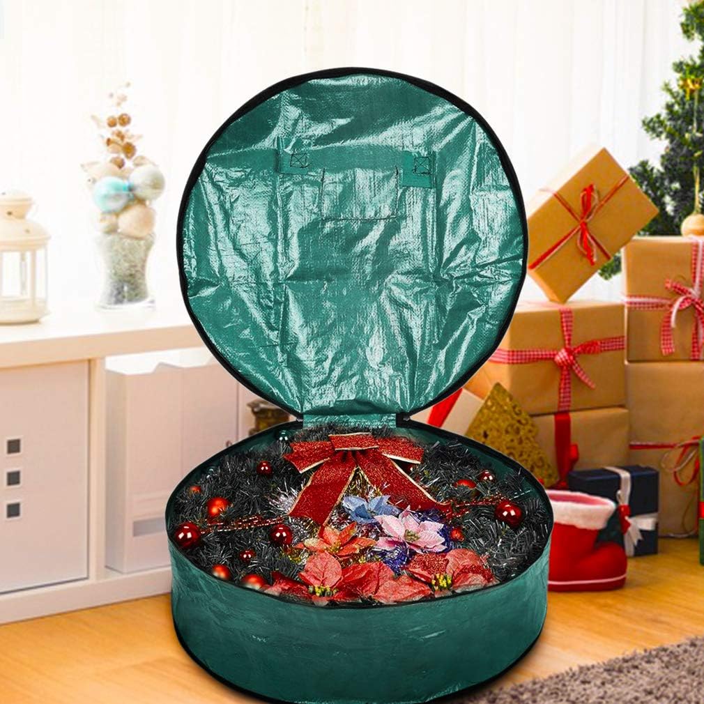 ProPik Christmas Wreath Storage Bag - Heavy-Duty Tear Resistant Material - 30” X 8” - Green with Transparent Card Slot
