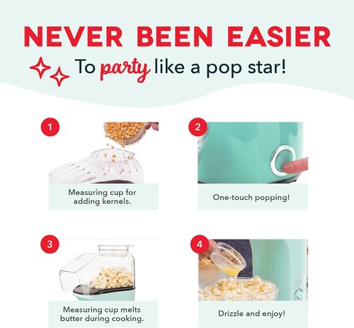 DASH Fresh Pop Popcorn Maker - Oil-Free Air Popper with Measuring Cup & Recipe Guide | 16 Cups, White
