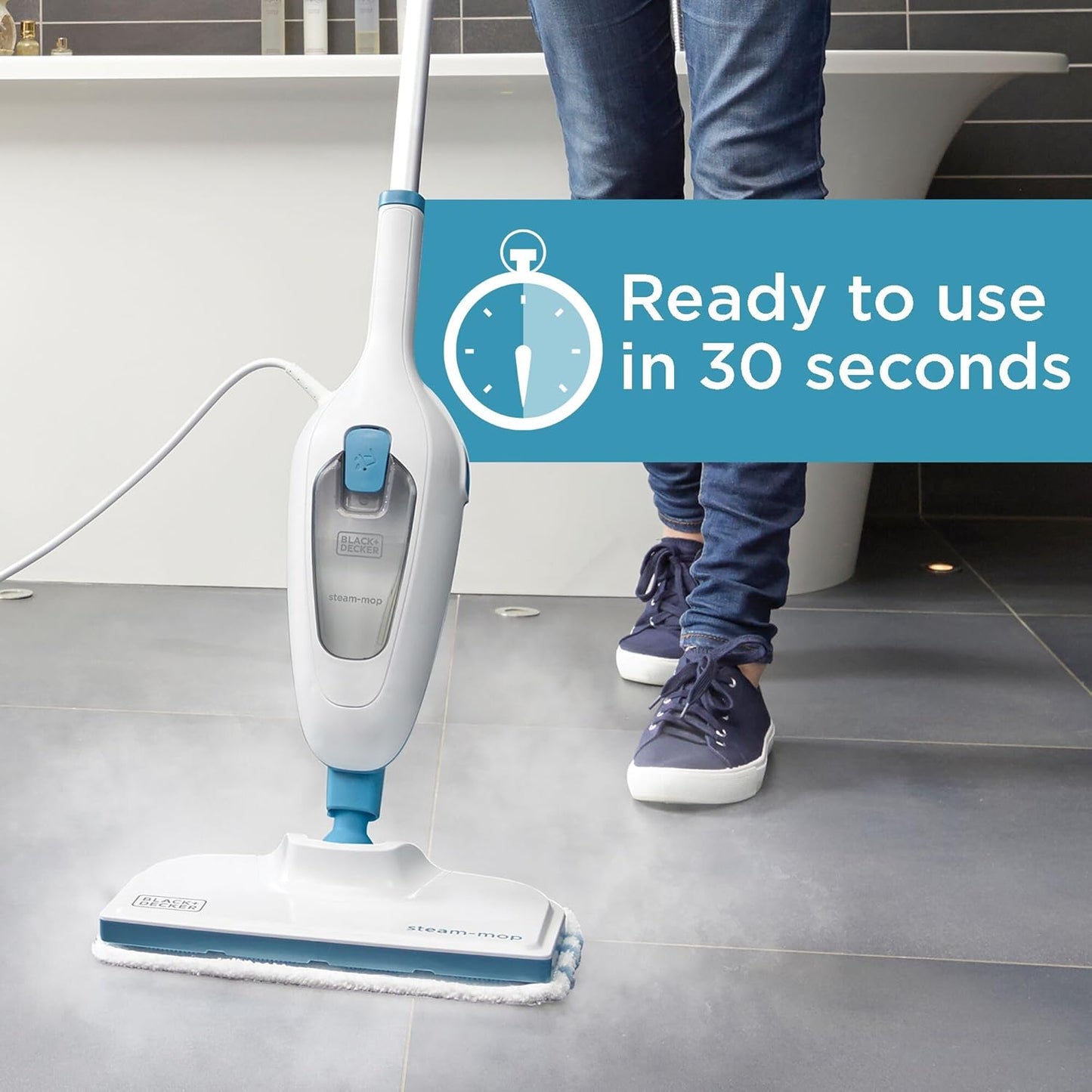 BLACK+DECKER Steam Mop - Powerful Cleaning with Quick-Dry Technology | Sleek White Design