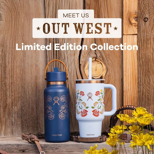 Hydro Flask Water Bottle - Insulated Stainless Steel with Wide Mouth Flex Straw Lid | 32 Oz Western Light Blue