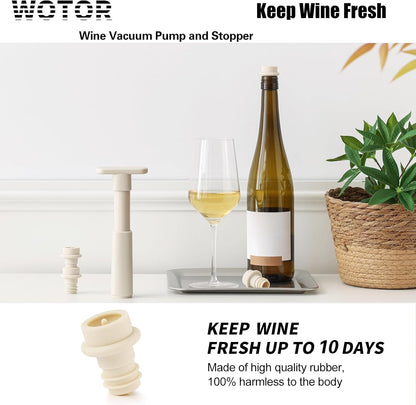 WOTOR Wine Stoppers Vacuum, Wine Saver, Wine Pump Vacuum Stoppers, Wine Preserver, Reusable Bottle Sealer Keeps Wine Fresh (Cream, 6 Pieces)