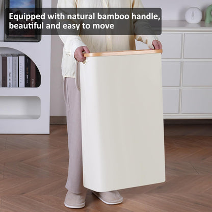 Regine Switzerland Slim Laundry Hamper - 60L Narrow Design with Lid & Bamboo Handle | Beige