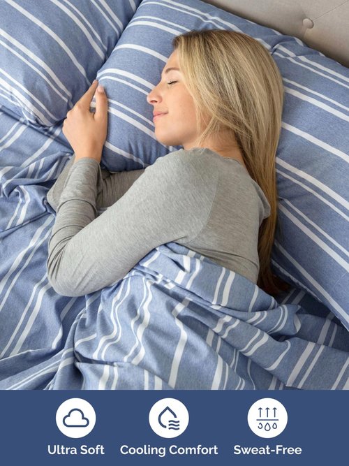 Extra Deep Twin XL Sheet Set - 4 Piece Breathable and Cooling Sheets - Hotel Luxury Bedding for Women, Men, Kids & Teens - Easy Secure Fit - Soft & Wrinkle Free with Extra Deep Pockets - Blue Stripes
