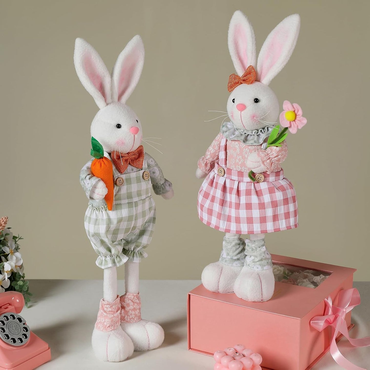 Stretch Legs Easter Bunny Decoration - Charming Pink Figurine for Spring Home & Office Decor