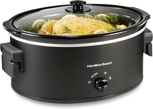 Hamilton Beach 6 Quart Slow Cooker - Space-Saving Folding Handles & Dishwasher Safe Stoneware, Black