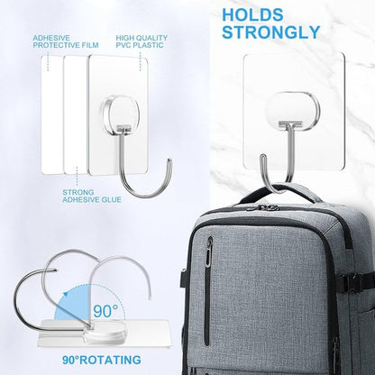 JINSHUNFA Heavy Duty Adhesive Wall Hooks - 13LB Capacity, Waterproof, Transparent | 8 Pack for Bathroom & Kitchen