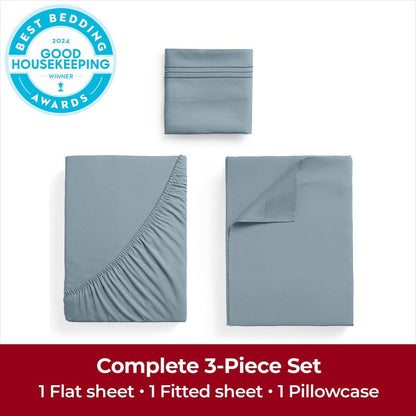 Mellanni Twin Sheets Set - 3 PC Iconic Collection Bedding - Hotel Luxury, Extra Soft, Cooling Bed Sheets - Wrinkle, Fade, Stain Resistant (Twin, Spa Blue)