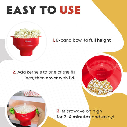Salbree Collapsible Silicone Microwave Popcorn Popper - 16 Cup Capacity, Versatile & Colorful Options (Red)