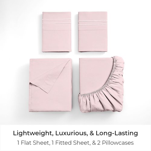 Mellanni King Sheets Set - 4 PC Iconic Collection Bedding - Hotel Luxury, Extra Soft, Cooling Bed Sheets - Wrinkle, Fade, Stain Resistant (King, Blush Pink)
