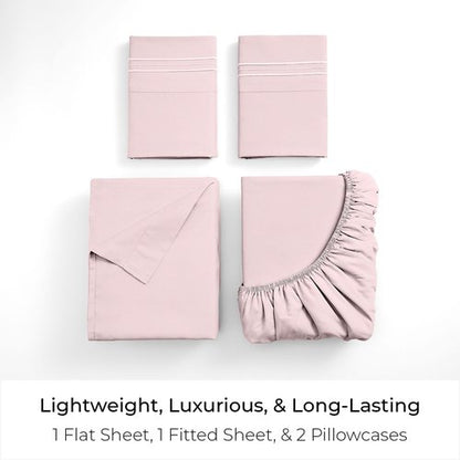 Mellanni King Sheets Set - 4 PC Iconic Collection Bedding - Hotel Luxury, Extra Soft, Cooling Bed Sheets - Wrinkle, Fade, Stain Resistant (King, Blush Pink)