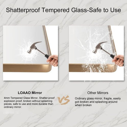 LOAAO Gold Bathroom Mirror - 40”X36” Rounded Rectangle Design | Brushed Gold Frame, Anti-Rust, Versatile Mounting