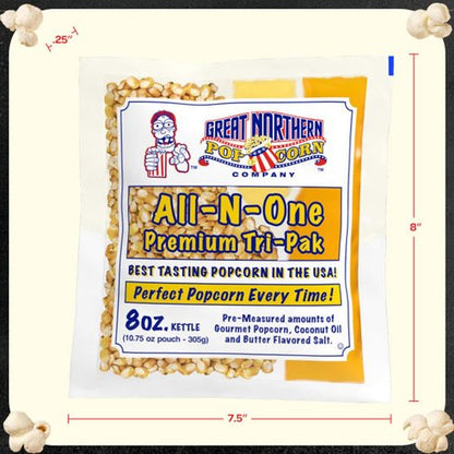 Great Northern Popcorn 12-Count Movie Theater Style Popcorn Packs - Pre-Measured 8-Ounce Kernel, Salt & Oil